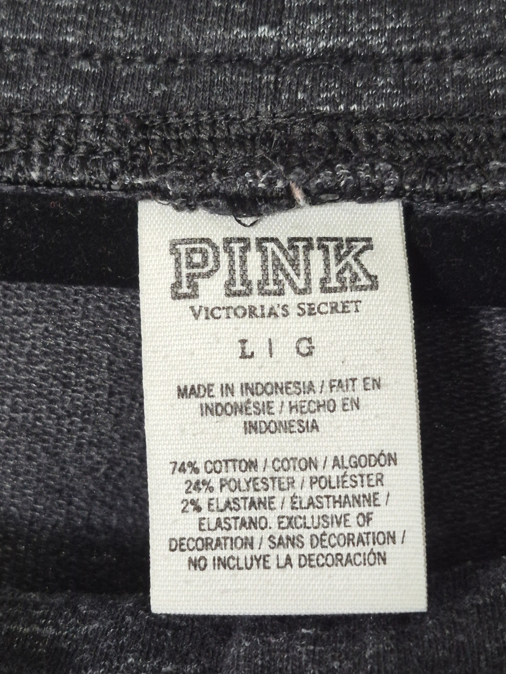 PINK Victoria's Secret Sz L Heather Black Jogger Bottoms with Aqua Logo - Picture 4 of 7